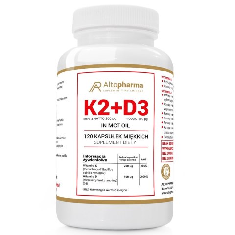 Altopharma Witamina K2MK7 200µg + D3 100µg 4000IU w oleju MCT 120 kapsułek