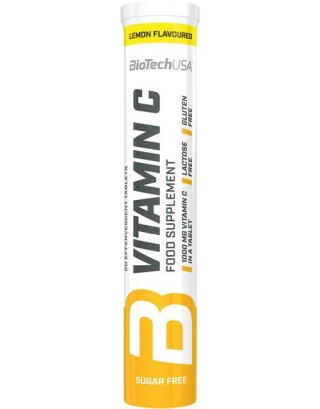 BioTech USA Vitamin C 20 tabletek musujących o smaku cytrynowym
