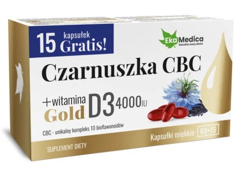 EkaMedica Czarnuszka CBC Gold + witamina D3 4000 IU 75 kapsułek
