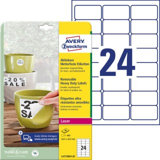 ETYKIETY A4 AVERY HEAVY DUTY 63,5*33,9mm BIAŁE (20) Avery Zweckform