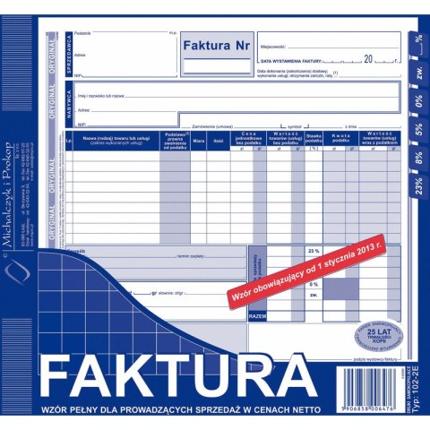 FAKTURA VAT 2/3 A4 (O+1K) Michalczyk i Prokop