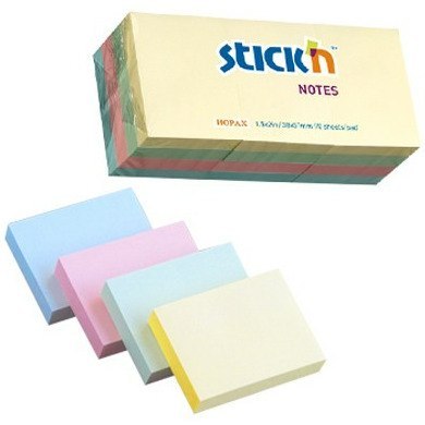 KARTECZKI STICK'N 38*51mm 4 KOLORY PASTEL (12*100) STICK'N
