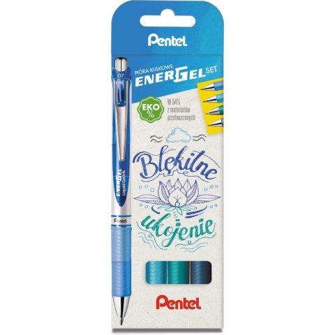 Pióra kulkowe Pentel EnerGel BL77 Błękitne ukojenie (4) Pentel