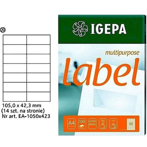 ETYKIETY A4 IGEPA 105*42,3mm BIAŁE (100) Igepa ETYKIETY A4 IGEPA 105*42,3mm BIAŁE (100) Igepa