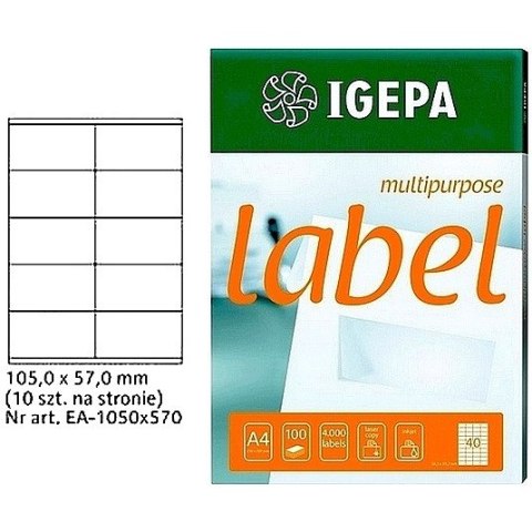 ETYKIETY A4 IGEPA 105*57,0mm BIAŁE (100) Igepa ETYKIETY A4 IGEPA 105*57,0mm BIAŁE (100) Igepa