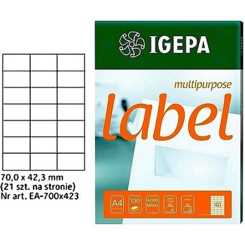 ETYKIETY A4 IGEPA 70,0*42,3mm BIAŁE (100) Igepa ETYKIETY A4 IGEPA 70,0*42,3mm BIAŁE (100) Igepa
