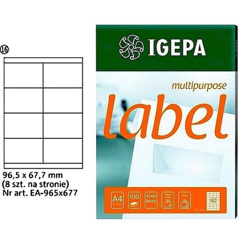 ETYKIETY A4 IGEPA 96,5*67,7mm BIAŁE (100) Igepa ETYKIETY A4 IGEPA 96,5*67,7mm BIAŁE (100) Igepa