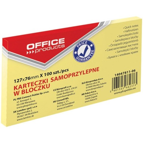 Karteczki Office Products 76x127mm żółte (100) Office Products Karteczki Office Products 76x127mm żółte (100) Office Products