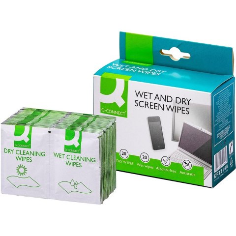 Chusteczki do ekranów Q-Connect Wet and Dry (2x20) Q-CONNECT Chusteczki do ekranów Q-Connect Wet and Dry (2x20) Q-CONNECT
