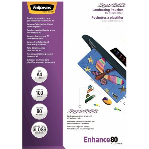 Folia laminacyjna Fellowes SuperQuick A4/80µm błyszczaca (100) Fellowes Folia laminacyjna Fellowes SuperQuick A4/80µm błyszczaca (100) Fellowes