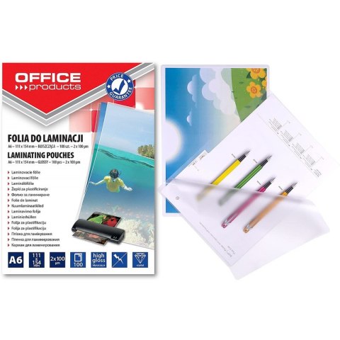 Folia laminacyjna Office Products A6 2x100µm błyszcząca (100) Office Products Folia laminacyjna Office Products A6 2x100µm błyszcząca (100) Office Products