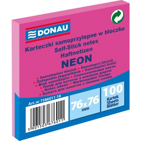 Karteczki Donau 76x76mm neon różowe (100) Donau Karteczki Donau 76x76mm neon różowe (100) Donau
