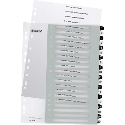 Przekładki PP Leitz Wow A4 Maxi A4 1-20 (do nadruku) biało-czarne Leitz Przekładki PP Leitz Wow A4 Maxi A4 1-20 (do nadruku) biało-czarne Leitz