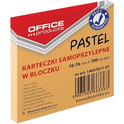 Karteczki Donau 76x76mm pastel pomarańczowe (100) Office Products Karteczki Donau 76x76mm pastel pomarańczowe (100) Office Products