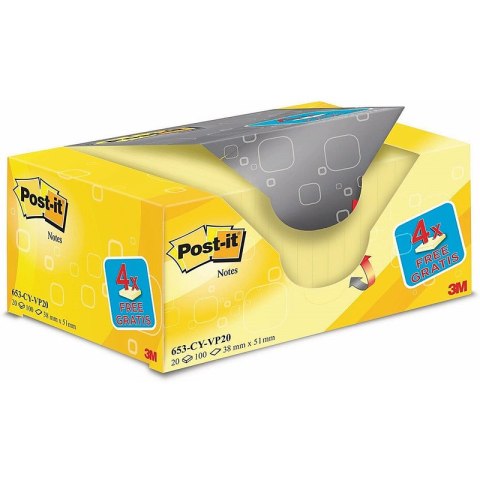 Karteczki Post-it 38x51mm (653-CY-VP20) żółte (20x100) Post-it Karteczki Post-it 38x51mm (653-CY-VP20) żółte (20x100) Post-it