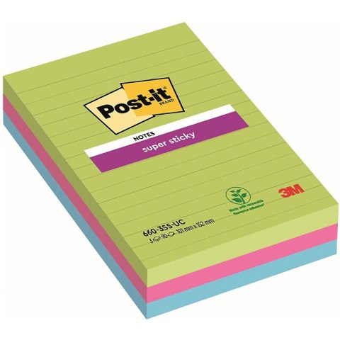 Karteczki Post-it Super Sticky 102x152mm (660-3SS-UC) w linie 3 kolory (3x90) Post-it Karteczki Post-it Super Sticky 102x152mm (660-3SS-UC) w linie 3 kolory (3x90) Post-it