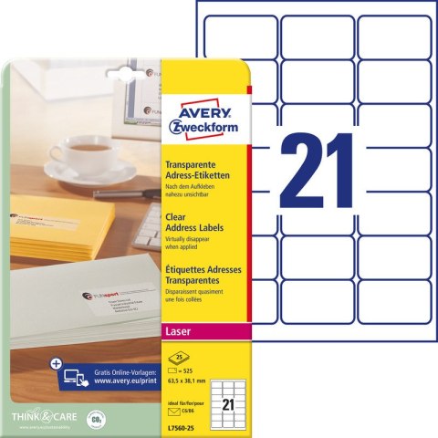 ETYKIETY A4 AVERY 63,5*38,1mm PRZEZROCZYSTE (25) Avery Zweckform ETYKIETY A4 AVERY 63,5*38,1mm PRZEZROCZYSTE (25) Avery Zweckform