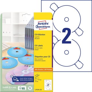 ETYKIETY A4 AVERY CD/DVD BIAŁE MATOWE (25) Avery Zweckform