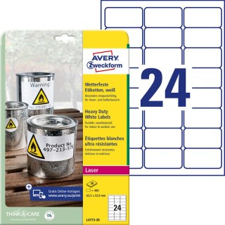 ETYKIETY A4 AVERY HEAVY DUTY 63,5*33,9mm BIAŁE (20) Avery Zweckform