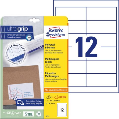 ETYKIETY AVERY A4 97x42.3mm BIAŁE (12x30) Avery Zweckform