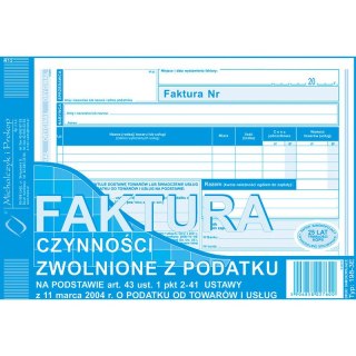 Faktura czynności zwolnione z podatku A5 Michalczyk i Prokop