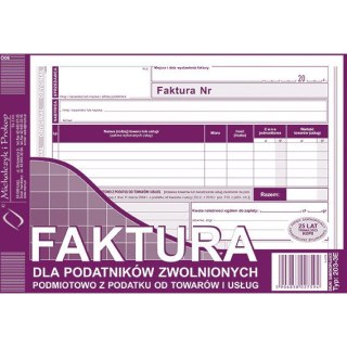 Faktura dla podatników zwol. podm. z podatku A5 Michalczyk i Prokop
