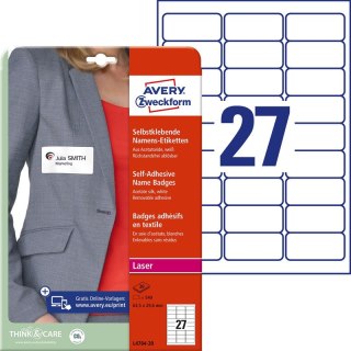 IDENTYFIKATORY SAMOPRZYLEPNE AVERY A4 63.5x29.6mm BIAŁE (27x20) Avery Zweckform