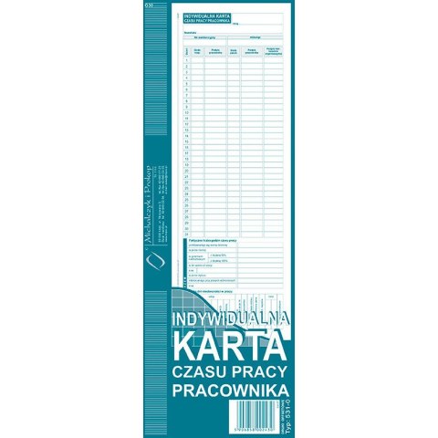 INDYWIDUALNA KARTA CZASU PRACY PRACOWNIKA 1/2 A4 (OFFSET) Michalczyk i Prokop INDYWIDUALNA KARTA CZASU PRACY PRACOWNIKA 1/2 A4 (OFFSET) Michalczyk i Prokop