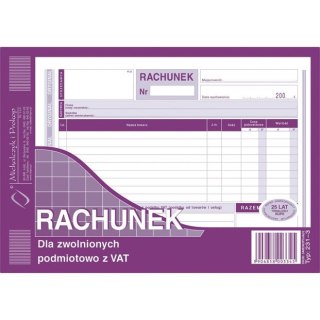 RACHUNEK DLA ZWOLNIONYCH Z VAT A5 (O+1K) Michalczyk i Prokop