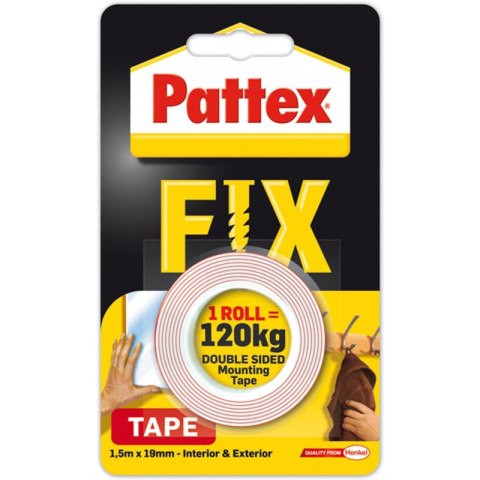 Taśma dwustronna Pattex Fix 19mm/1.5m 120kg Pattex Taśma dwustronna Pattex Fix 19mm/1.5m 120kg Pattex