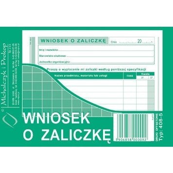 WNIOSEK O ZALICZKĘ A6 (OFFSET) Michalczyk i Prokop WNIOSEK O ZALICZKĘ A6 (OFFSET) Michalczyk i Prokop